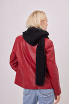Woman's Knitted Ribbed Hooded Scarf in Black