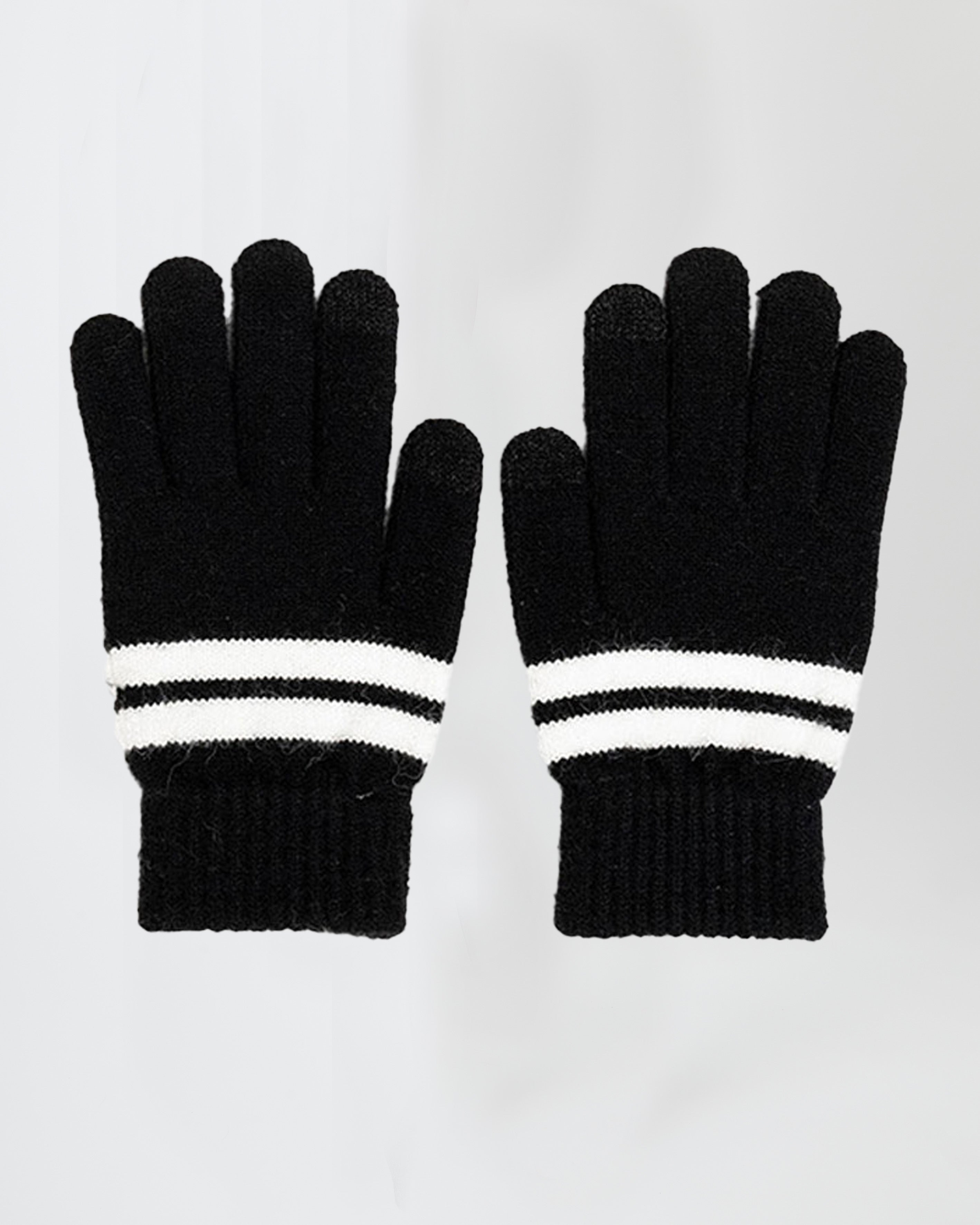 Woman's Knitted Stripe Gloves in Black