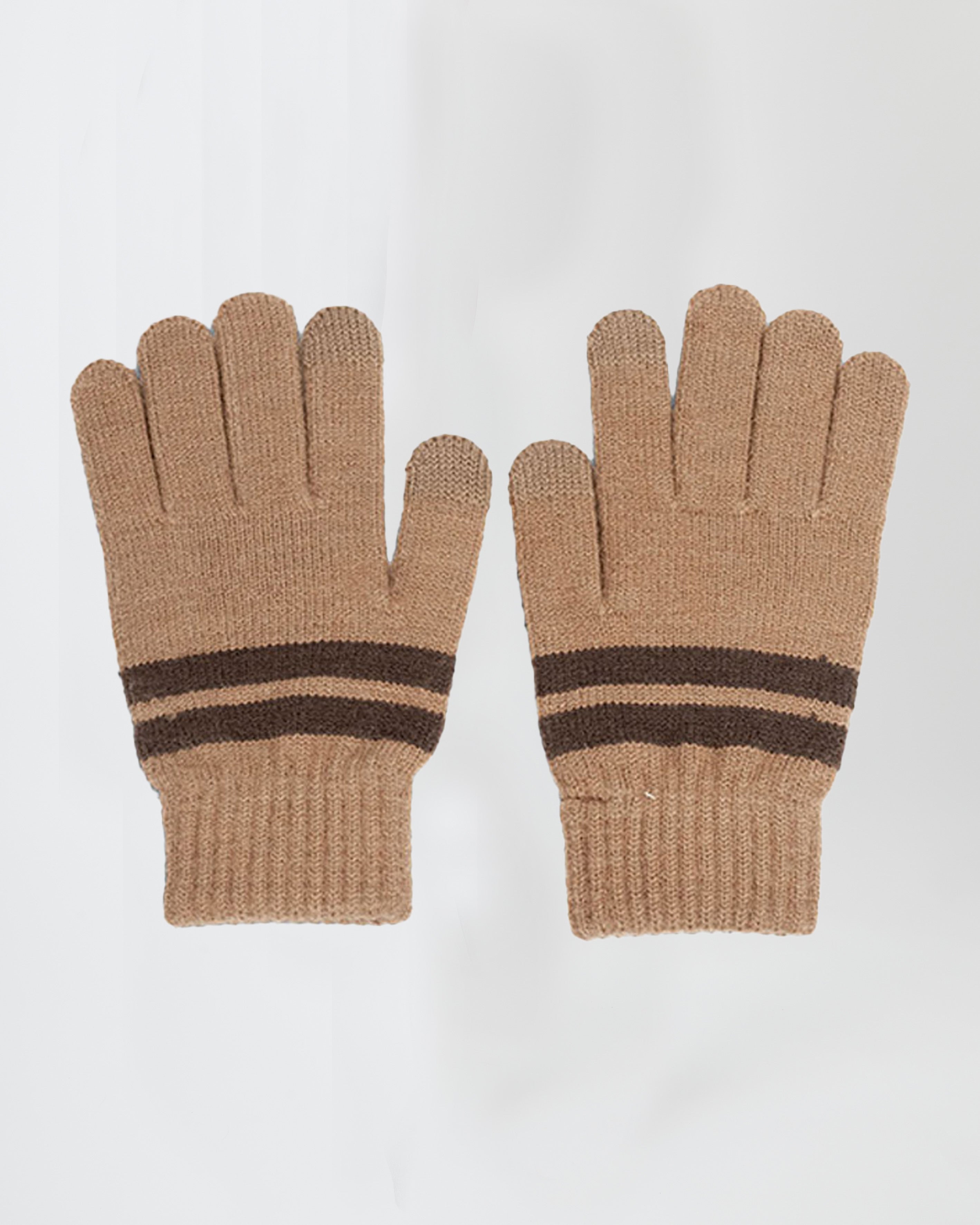 Woman's Knitted Stripe Gloves in Brown