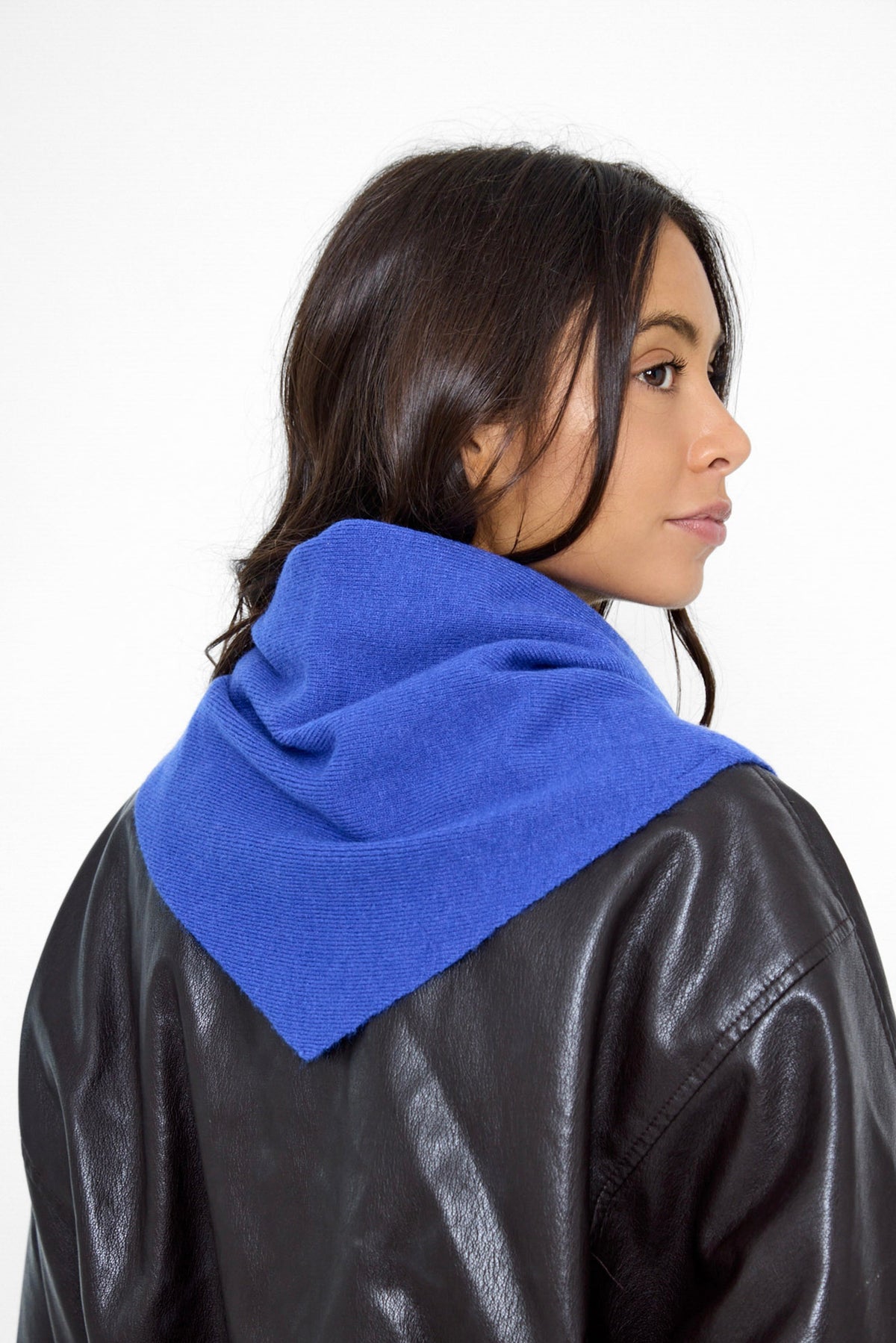 Women's Knitted Triangle Scarf in Cobalt Blue