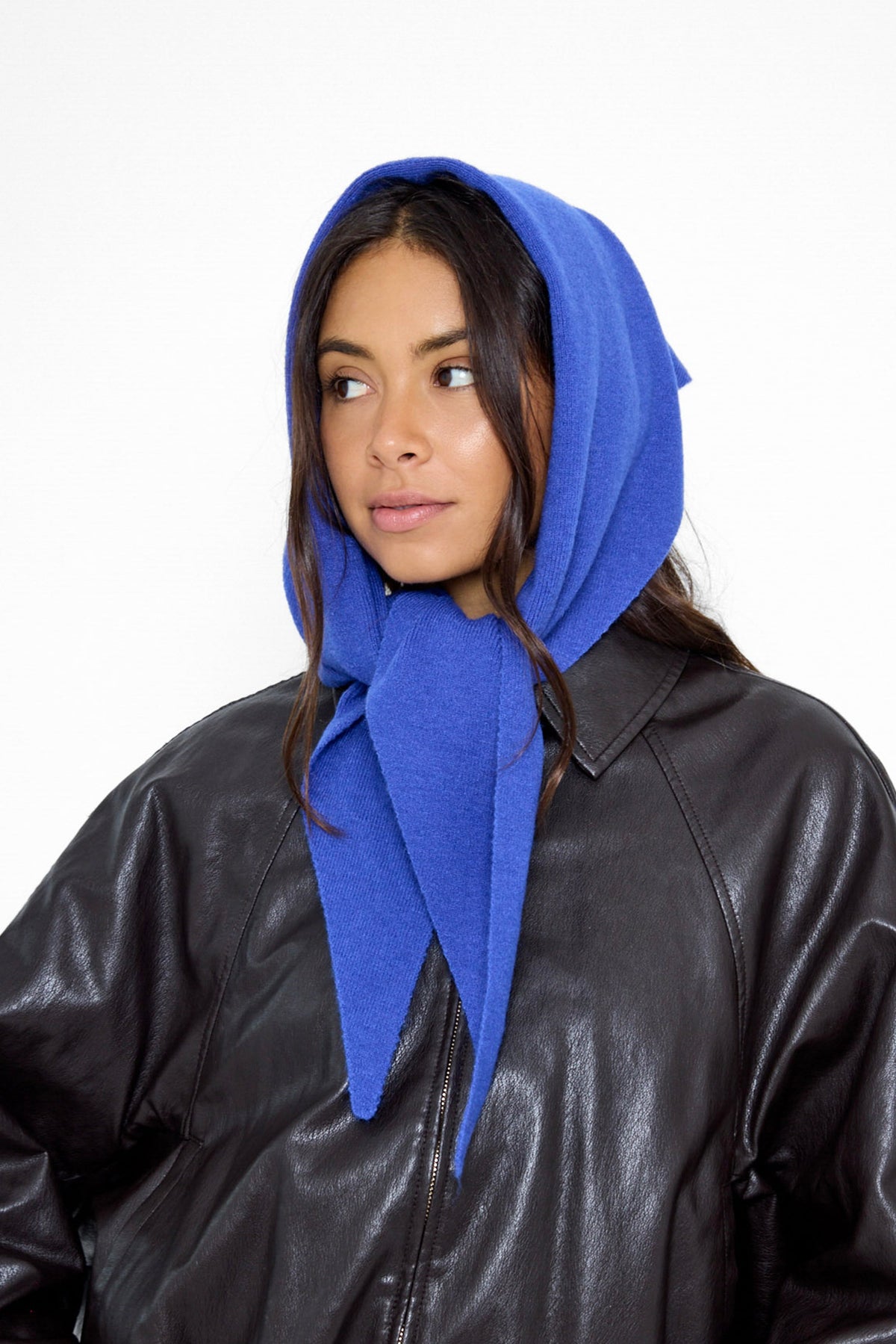 Women's Knitted Triangle Scarf in Cobalt Blue