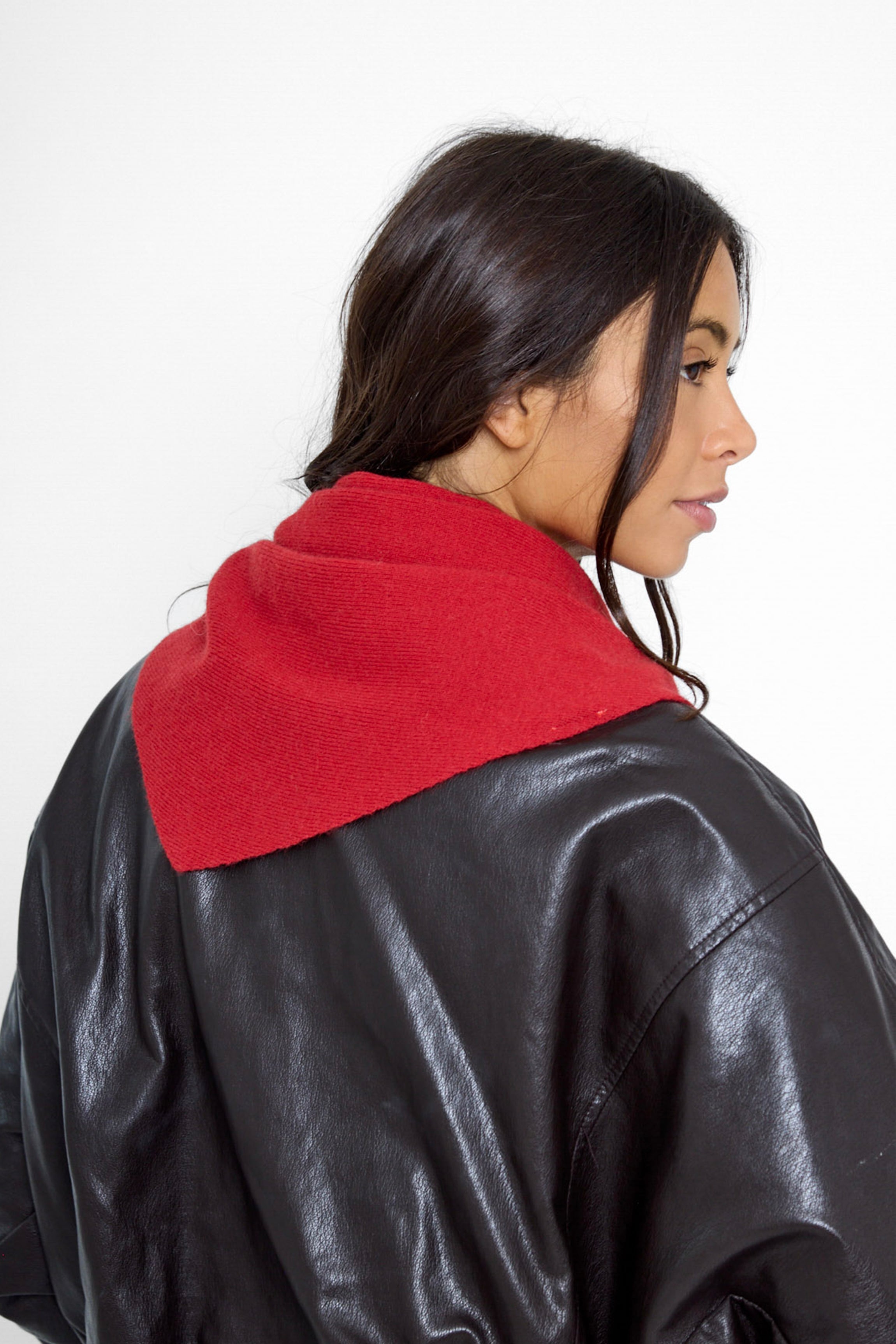 Women's Knitted Triangle Scarf in Red