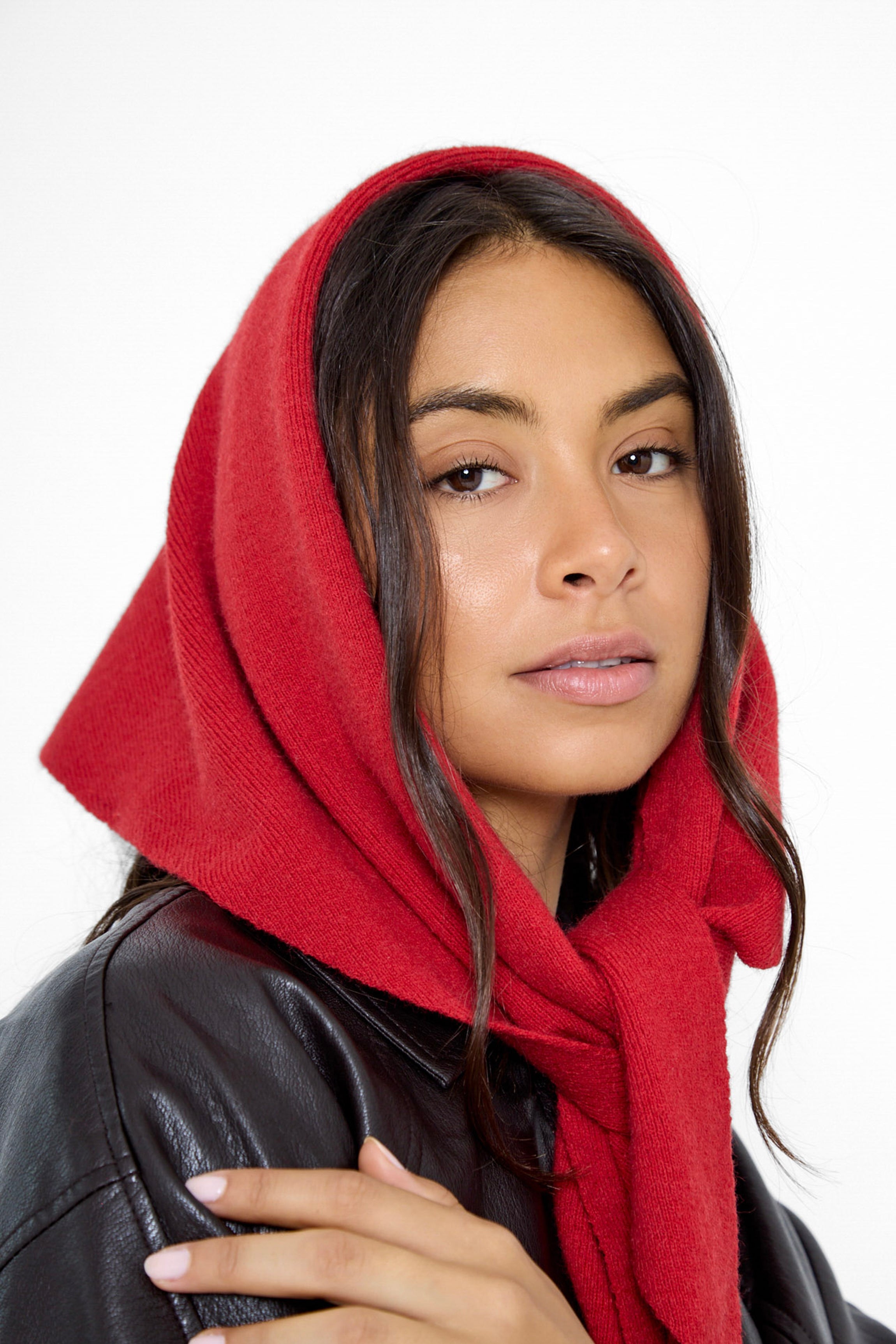 Women's Knitted Triangle Scarf in Red