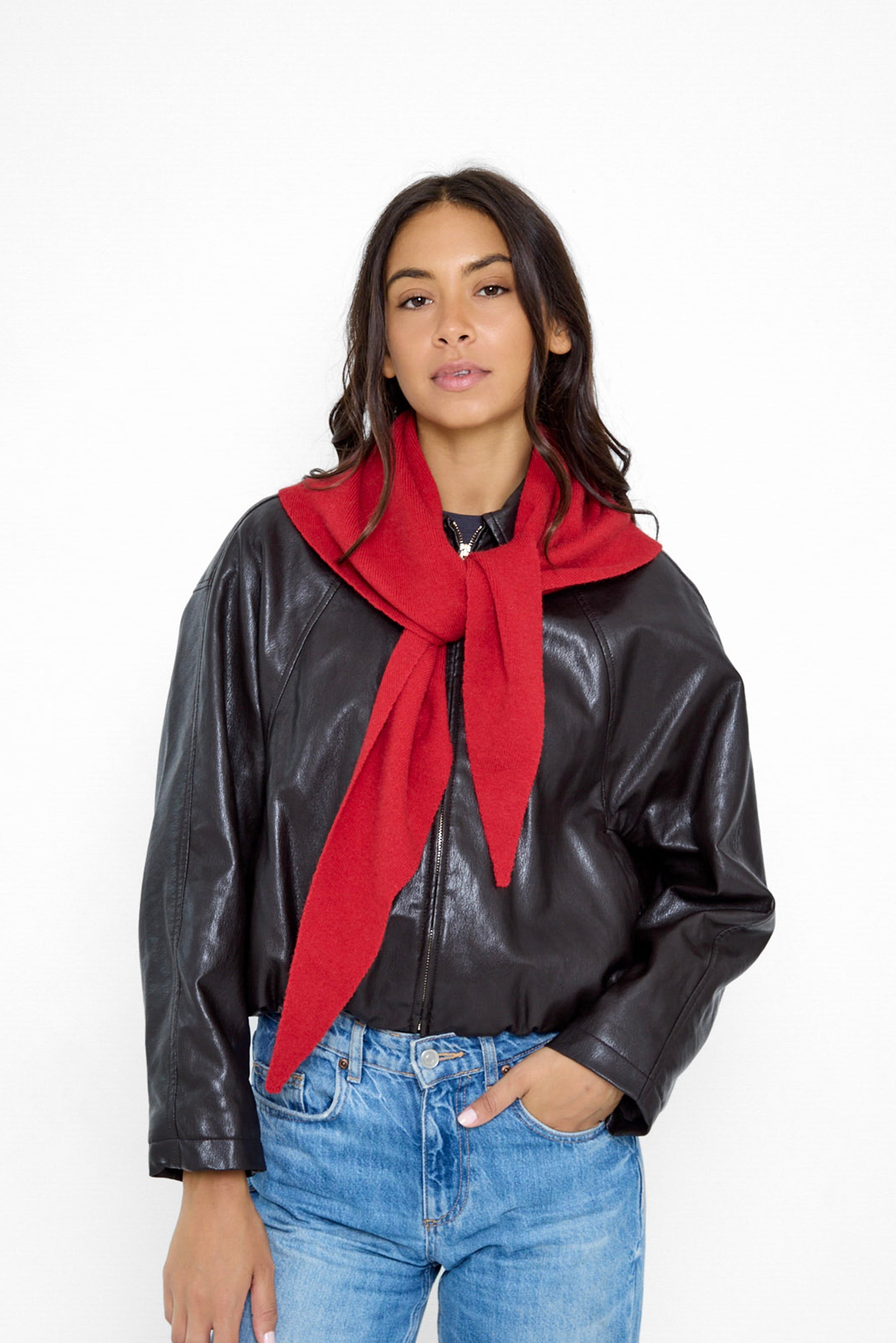 Women's Knitted Triangle Scarf in Red