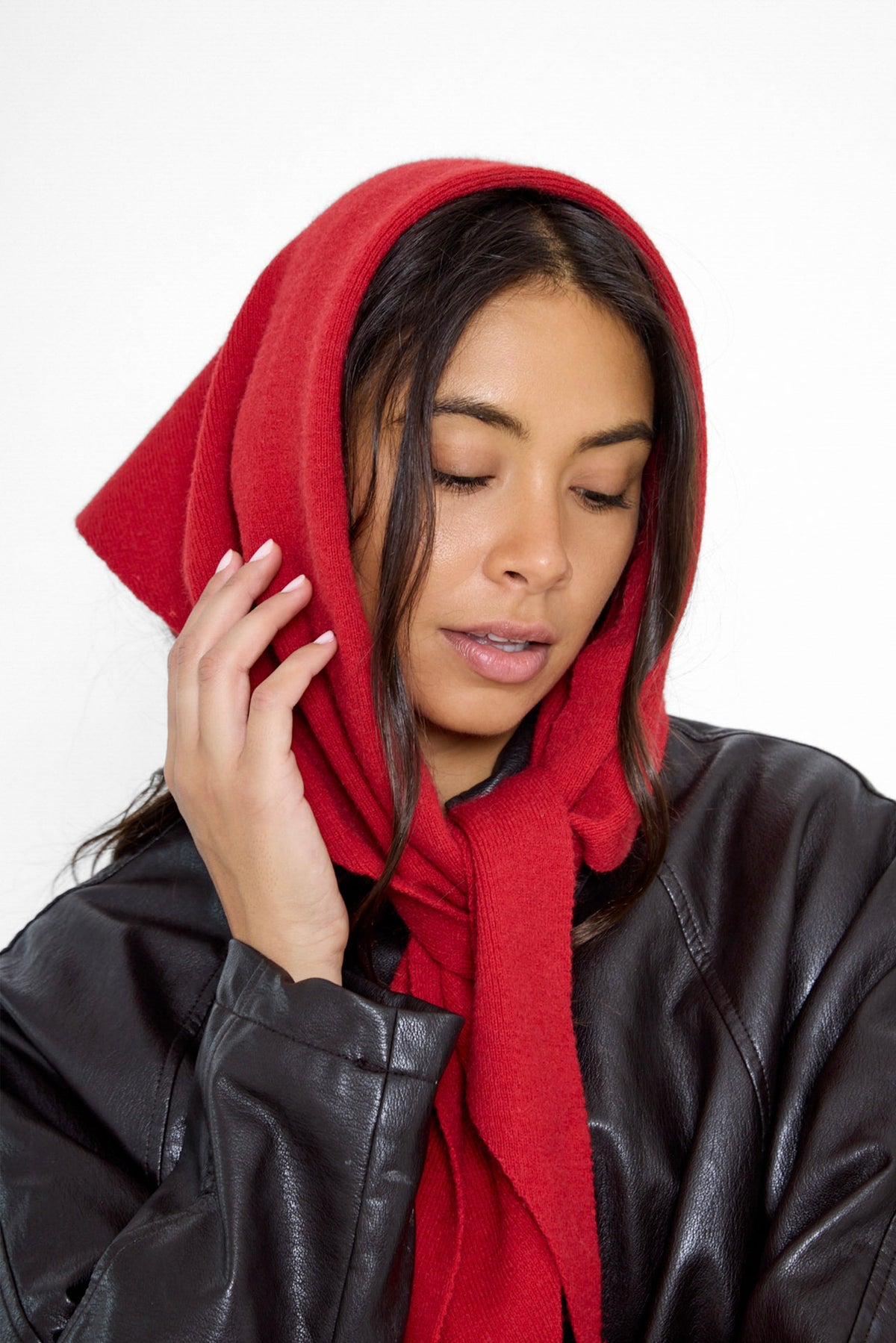 Women's Knitted Triangle Scarf in Red