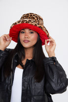 Women's Leopard and Red Fur Bucket Hat