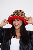 Women's Leopard and Red Fur Bucket Hat