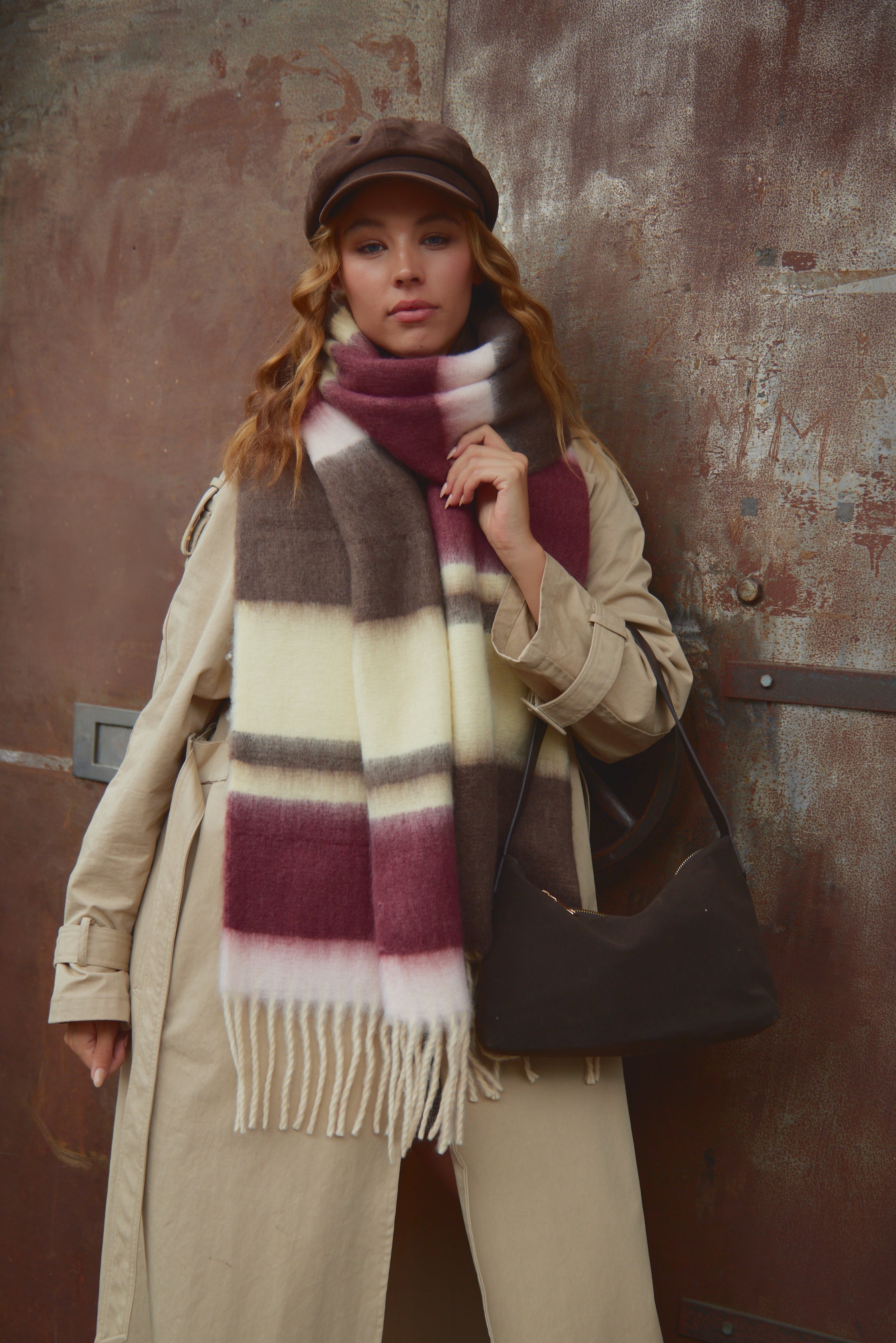 Women’s Oversized Chunky Blanket Scarf in Multicoloured Stripe