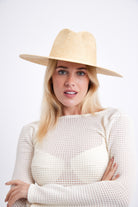 Women’s Wide Brim Raffia Fedora in Natural Beige