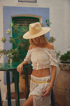 Women’s Wide Brim Raffia Fedora in Natural Beige