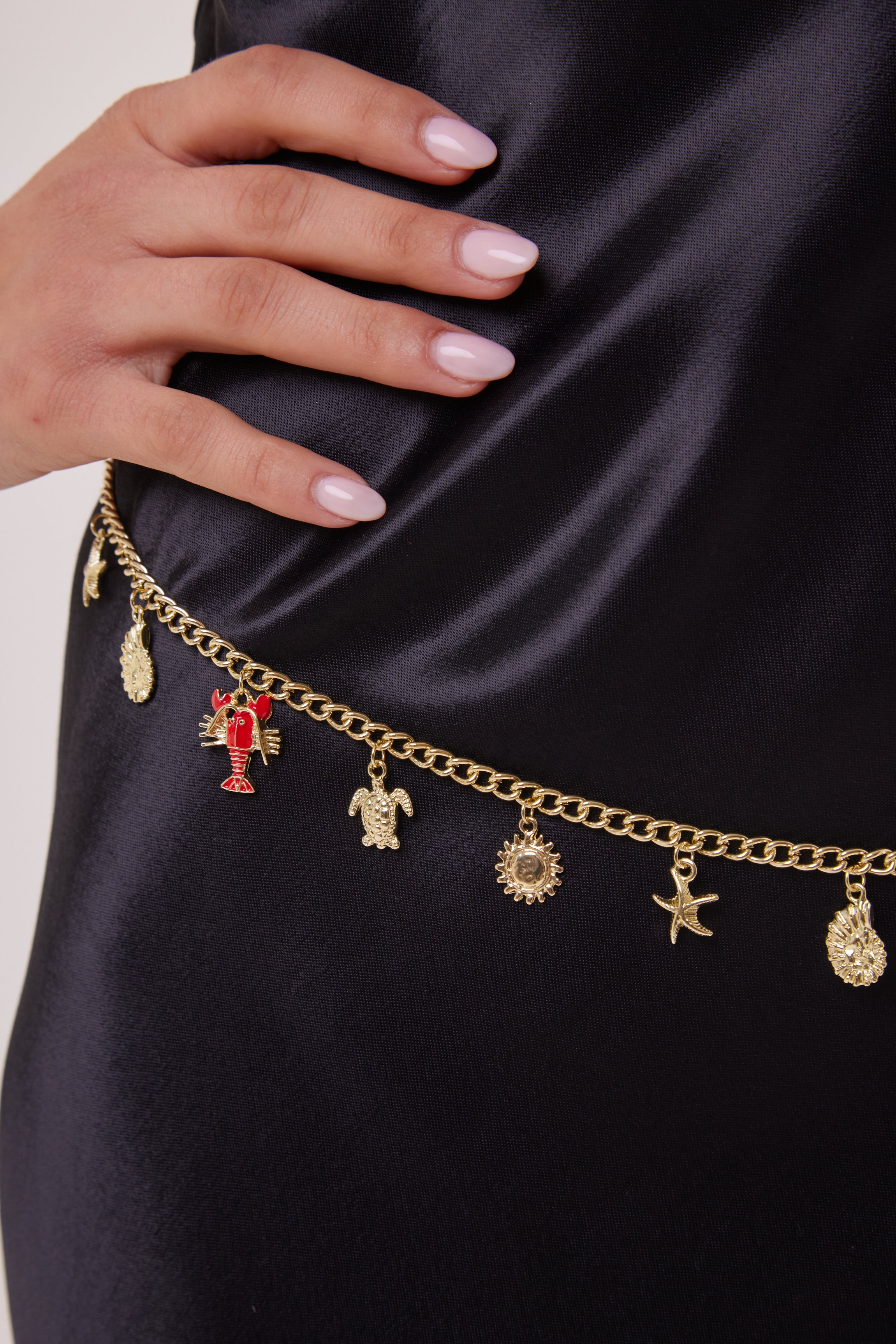 Woman's Nautical Charm Chain Belt in Gold