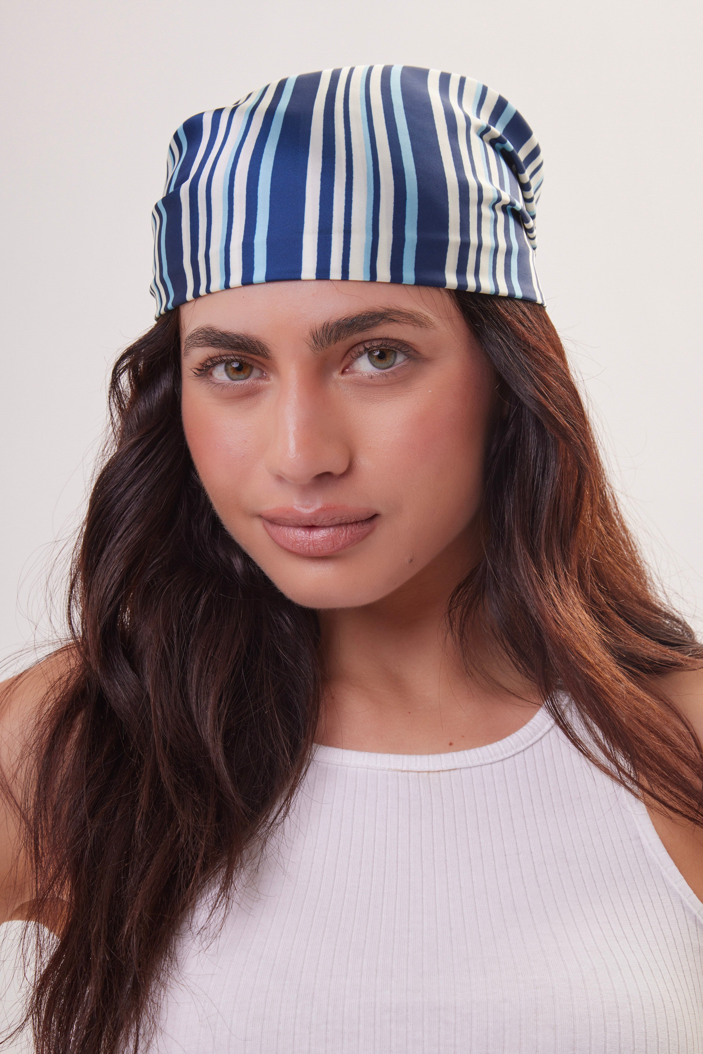 Woman's Nautical Stripes Neck-tie in Blue and Cream