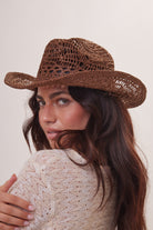 Woman's Open Weave Cowboy Hat in Brown