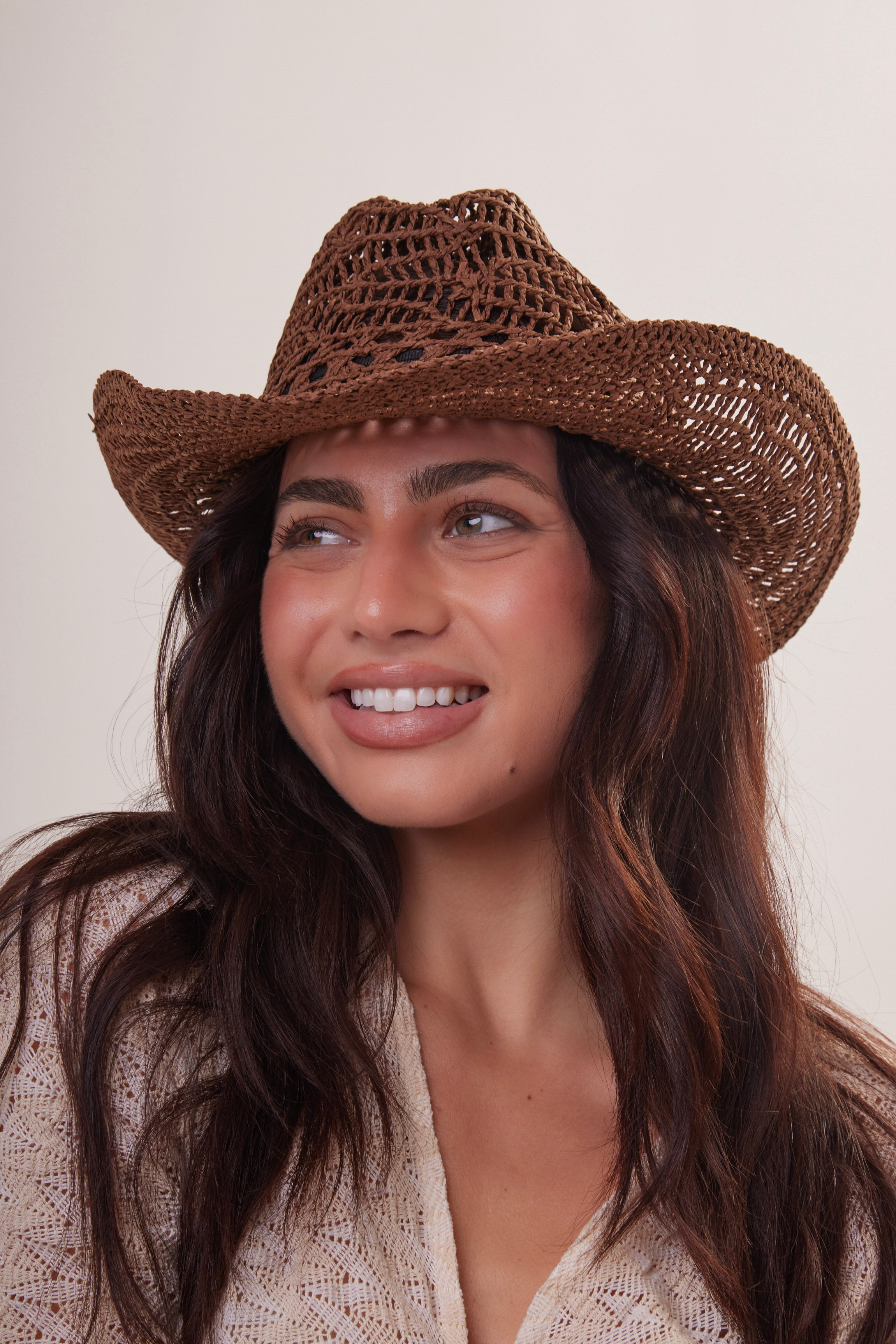 Woman's Open Weave Cowboy Hat in Brown