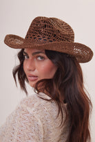 Woman's Open Weave Cowboy Hat in Brown