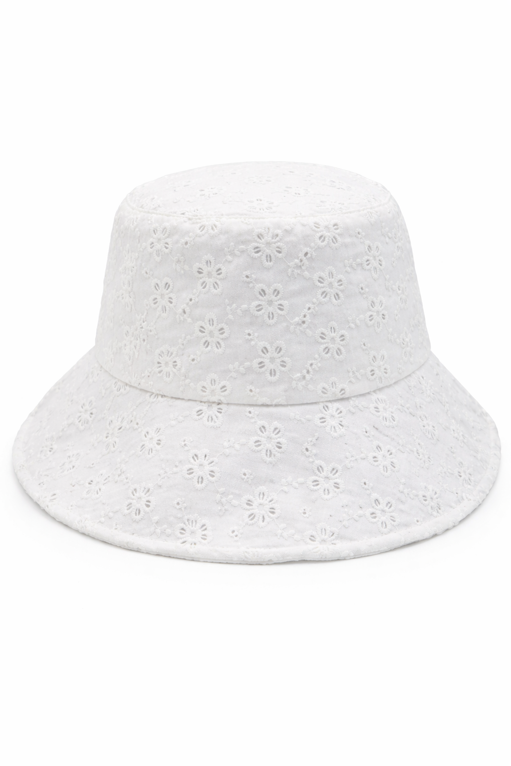 Woman's Oversized Broderie Anglaise Bucket Hat  in White