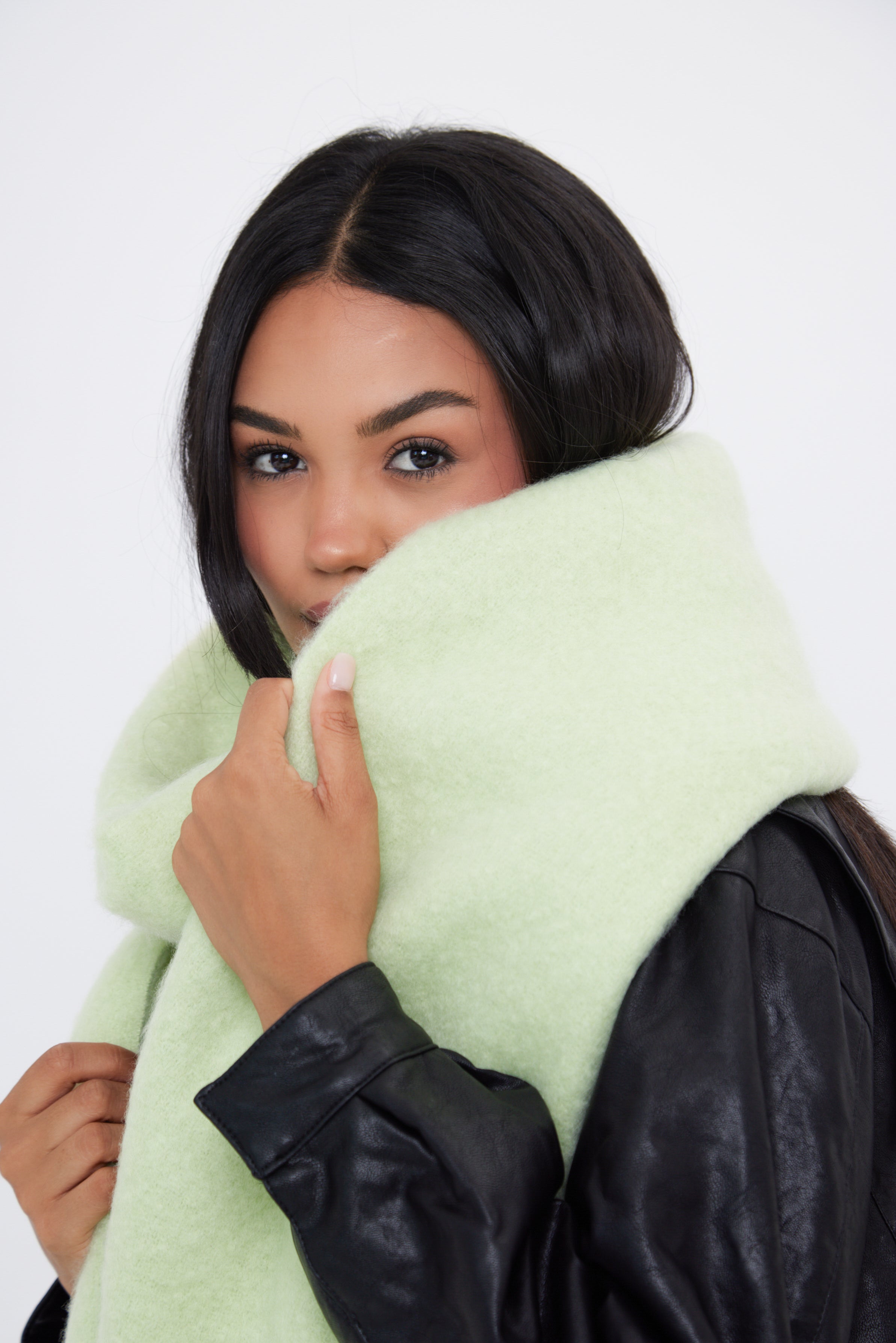 Woman's Oversized Chunky Blanket Scarf in Matcha Green