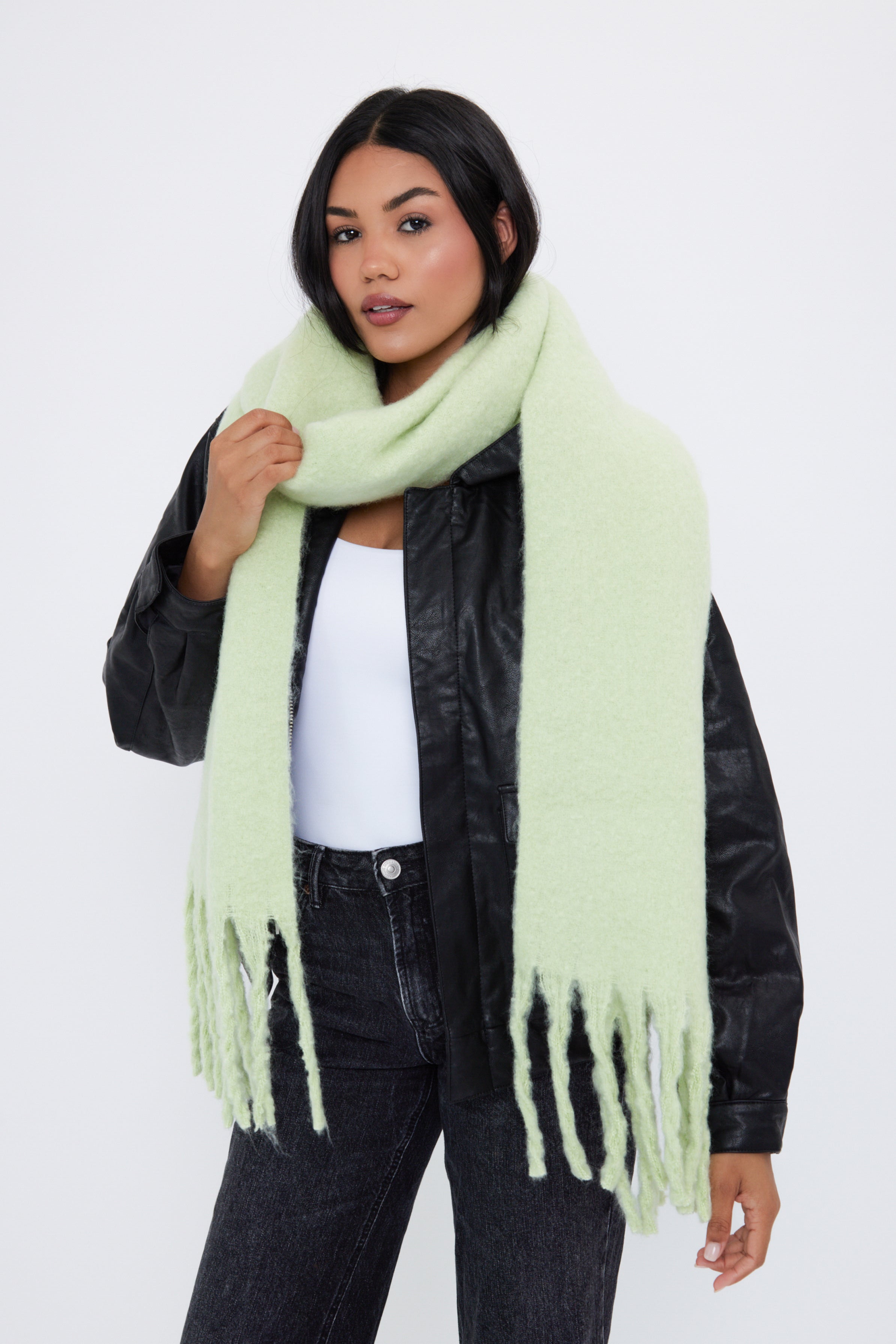 Woman's Oversized Chunky Blanket Scarf in Matcha Green