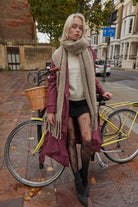 Woman's Oversized Chunky Blanket Scarf in Taupe Grey