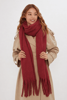 Women's Oversized Chunky Boucle Scarf in Rust Red