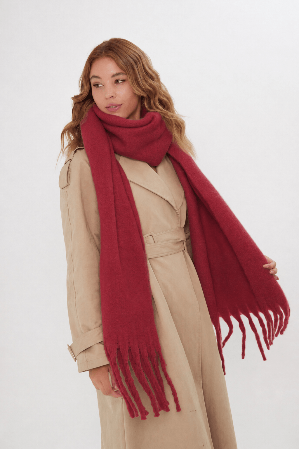 Women's Oversized Chunky Boucle Scarf in Rust Red
