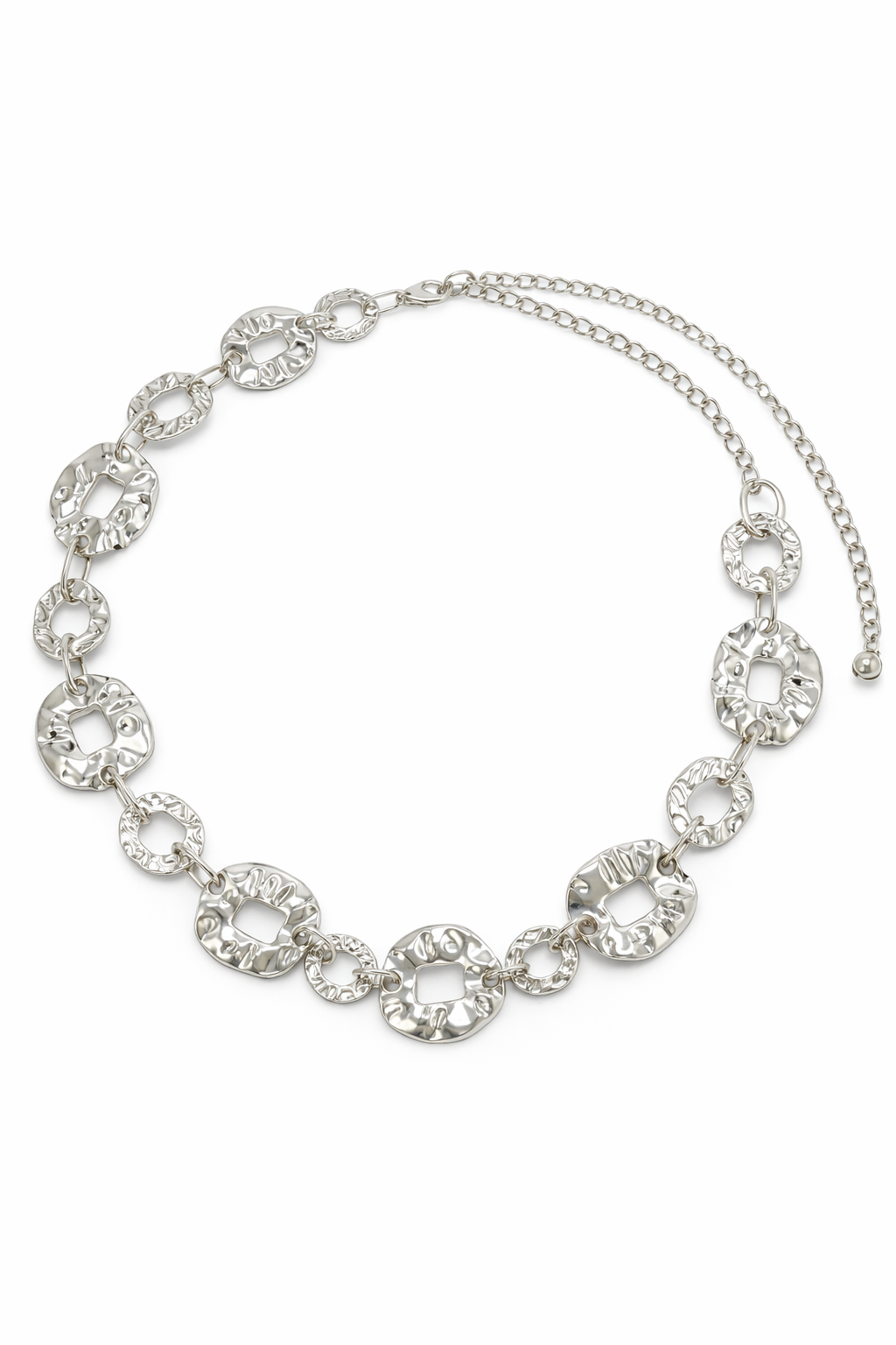 Woman's Oversized Hammered Chain Belt in Silver