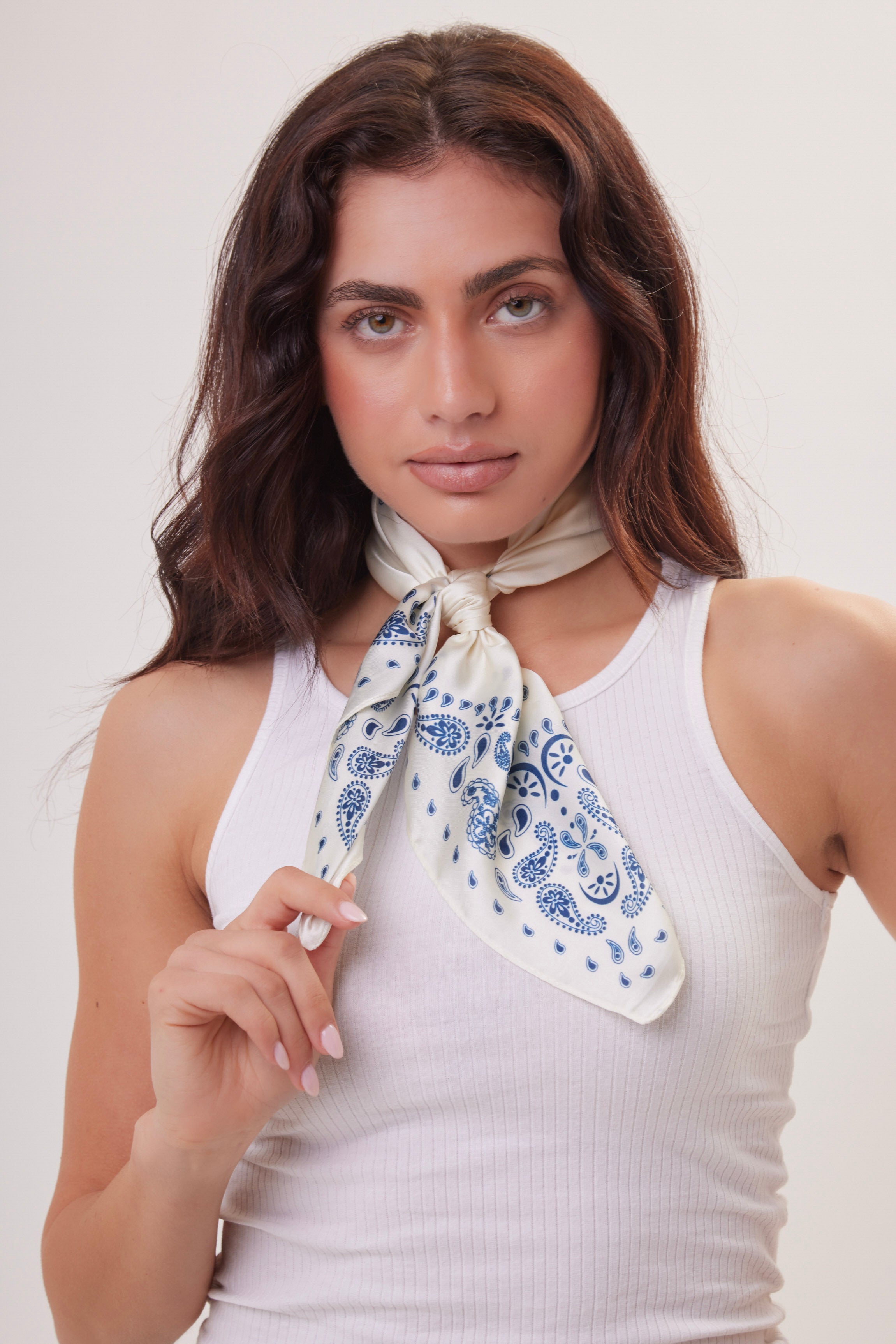 Woman's Paisley Neck-tie in Cream and Blue