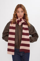 Women’s Knitted Stripe Scarf in Pink and Burgundy