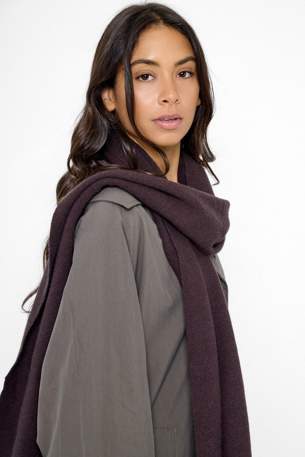 Women's Plain Knitted Scarf in Brown