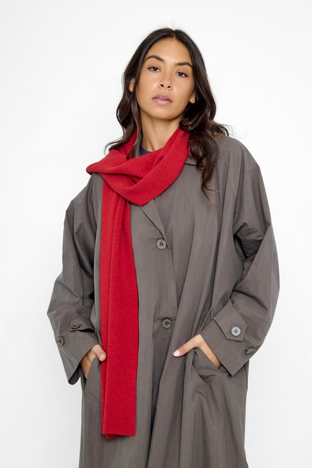 Women's Plain Knitted Scarf in Red