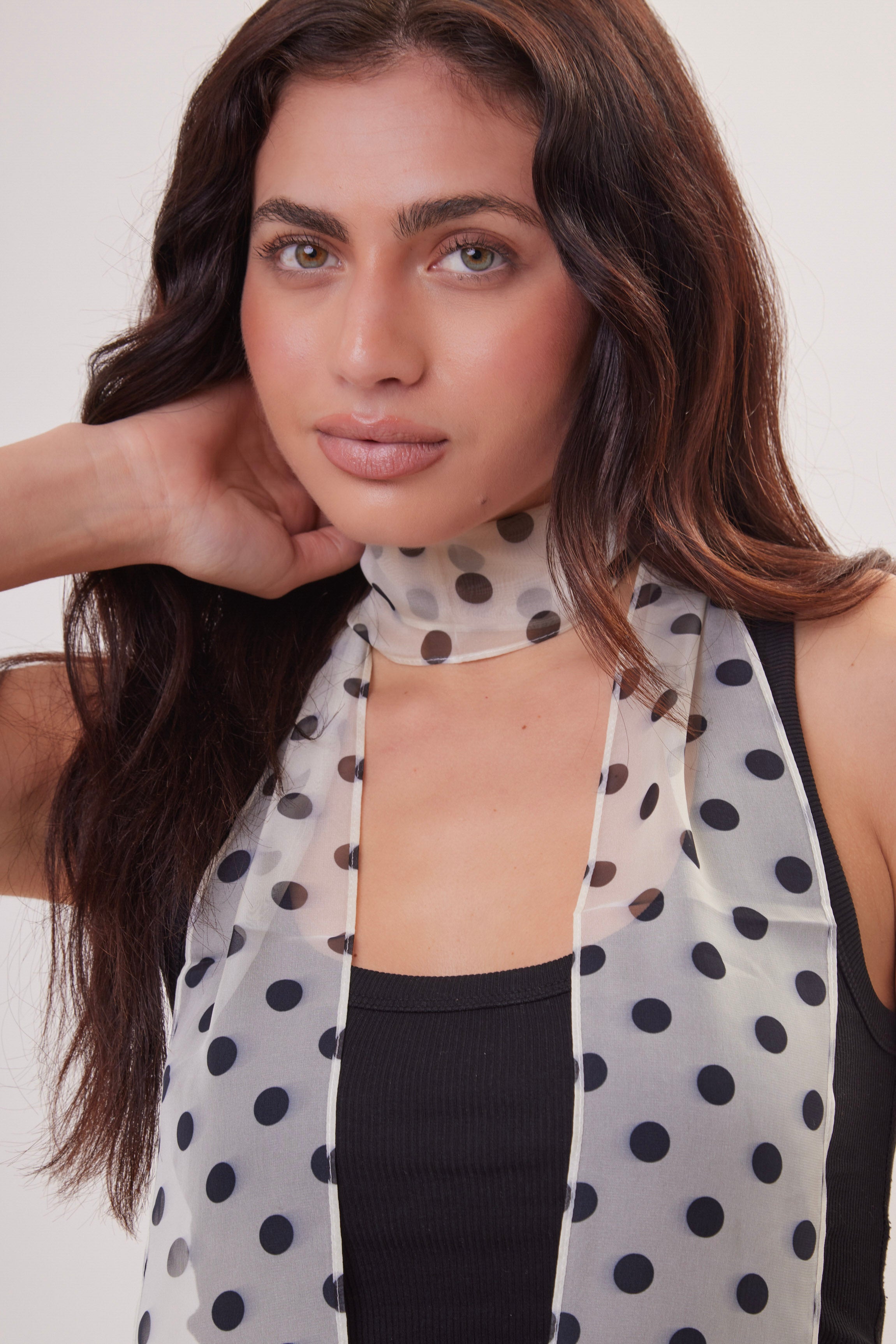 Woman's Polka Dot Chiffon Scarf in Cream and Black