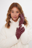 Women’s Touch Screen Leather Look Gloves in Red