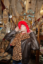 Woman's Reversible Fur Leopard and Red Scarf