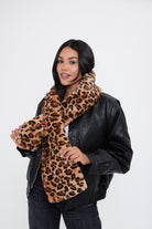 Woman's Reversible Fur Leopard and Red Scarf