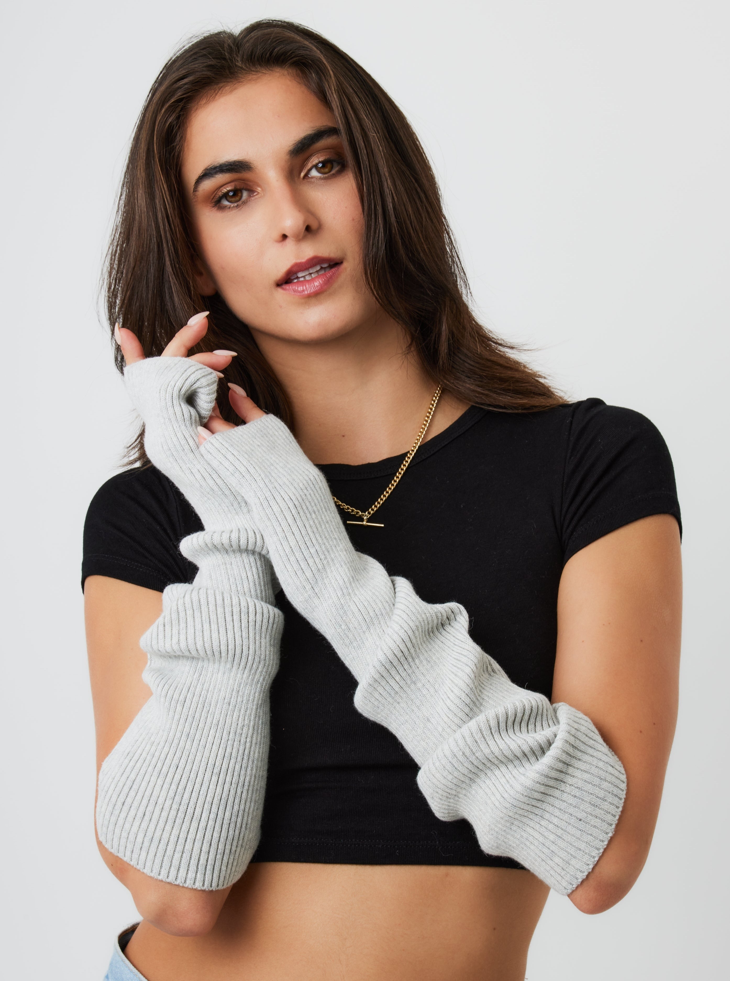 Woman's Ribbed Arm Warmers in Grey