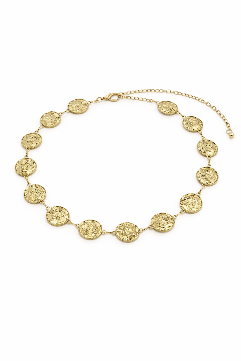 Woman's Round Hammered Chain Belt in Gold