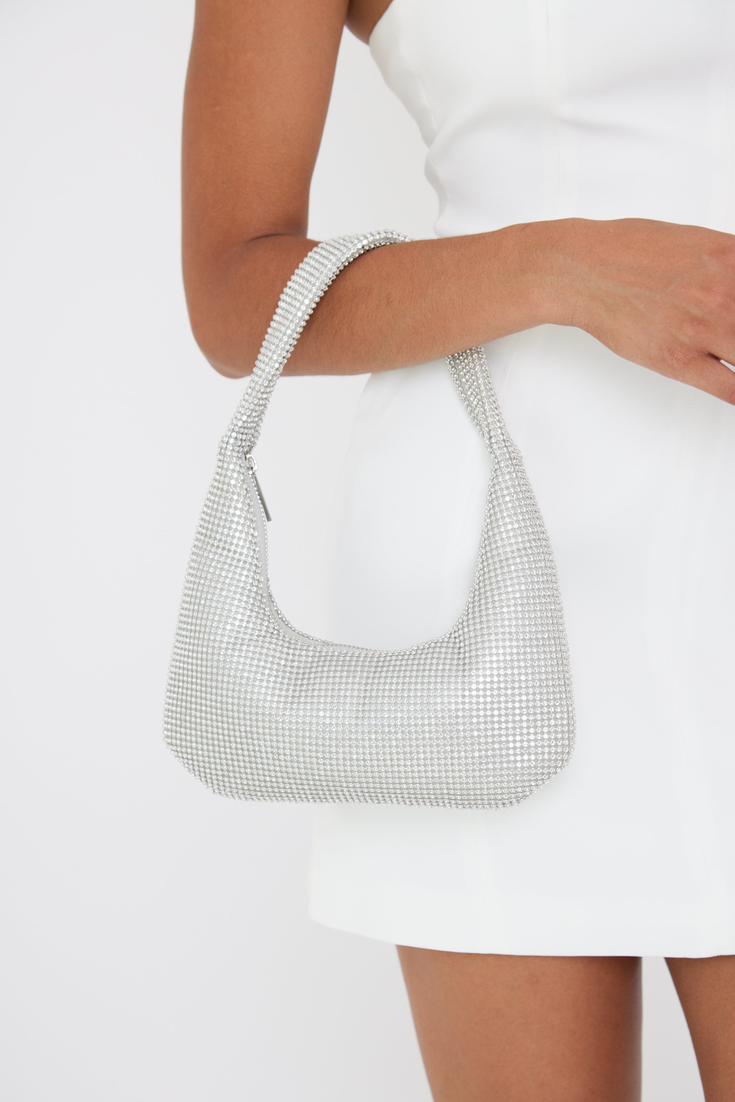 Women’s Chainmail Round Crystal Bag in Silver