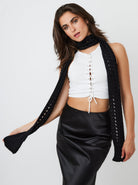 Woman's Skinny Crochet Knit Scarf in Black