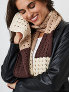 Woman's Skinny Striped Knitted Scarf in Brown