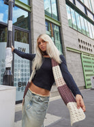 Woman's Skinny Striped Knitted Scarf in Brown