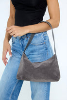 Women's Slouchy suede shoulder bag in Grey