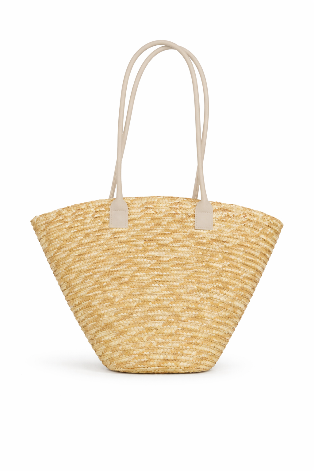 Woman's Straw Basket Bag with Suede Handles in Natural