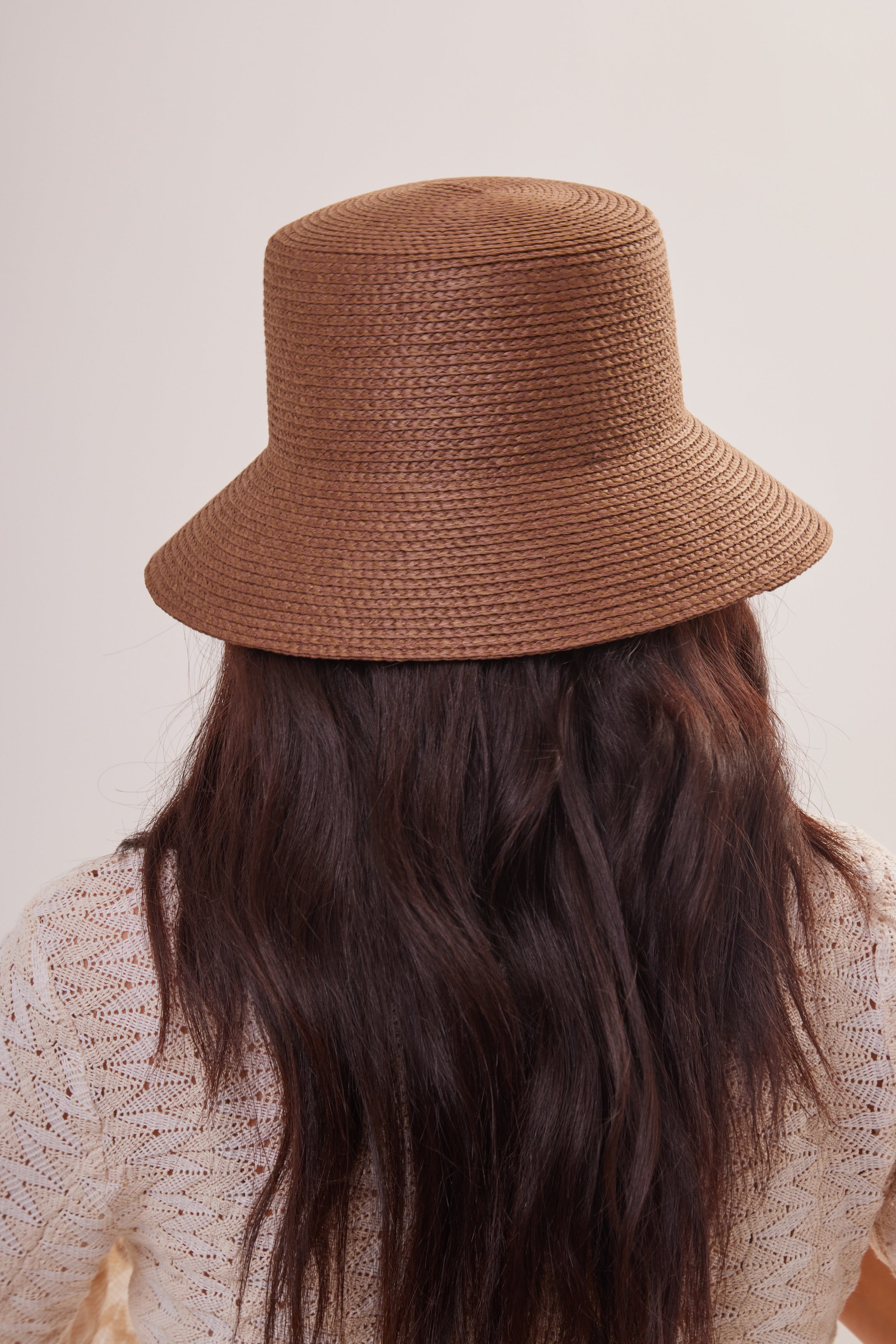 Woman's Straw Bucket Hat in Dark Brown 