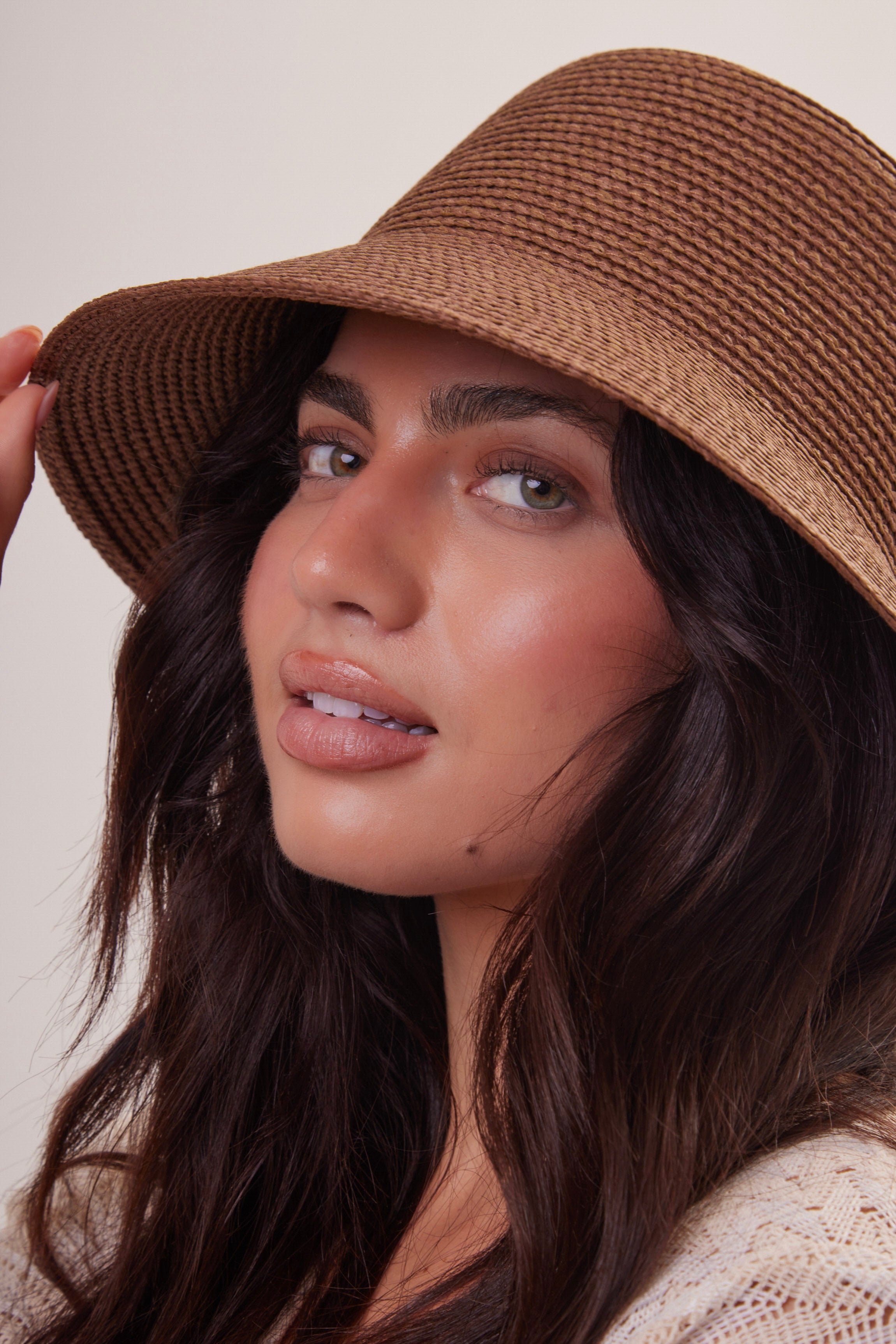 Woman's Straw Bucket Hat in Dark Brown 
