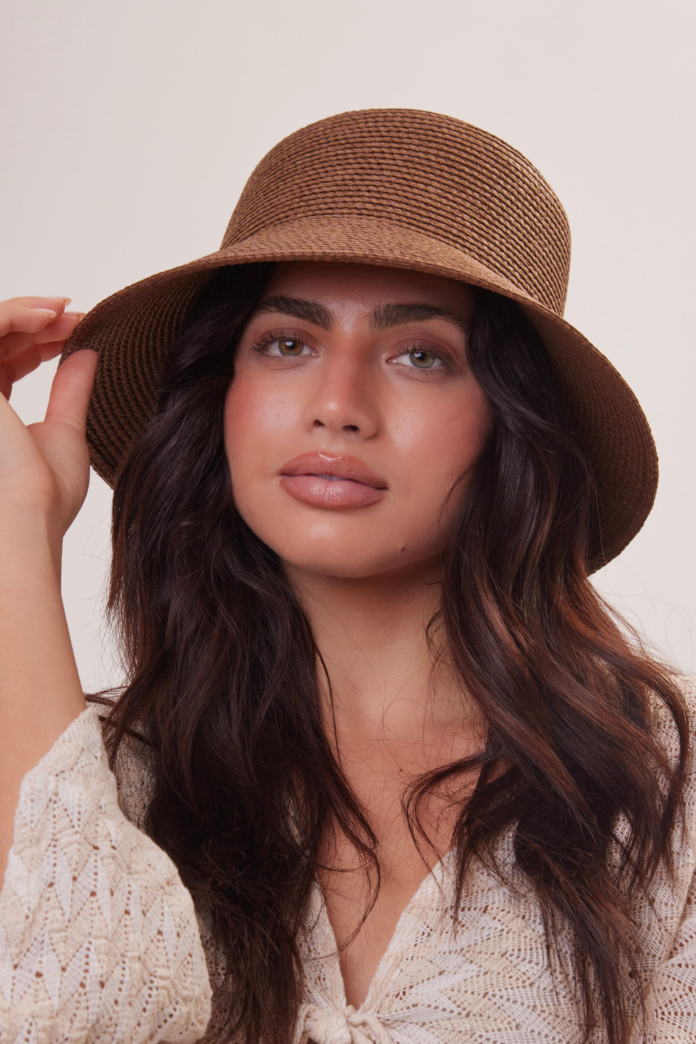 Woman's Straw Bucket Hat in Dark Brown 