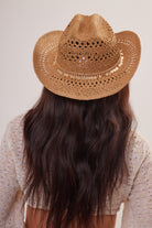Woman's Straw Cowboy Hat in Brown with Gold Coin Trim