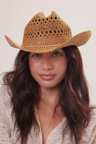 Woman's Straw Cowboy Hat in Brown with Gold Coin Trim