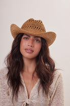 Woman's Straw Cowboy Hat in Brown with Gold Coin Trim