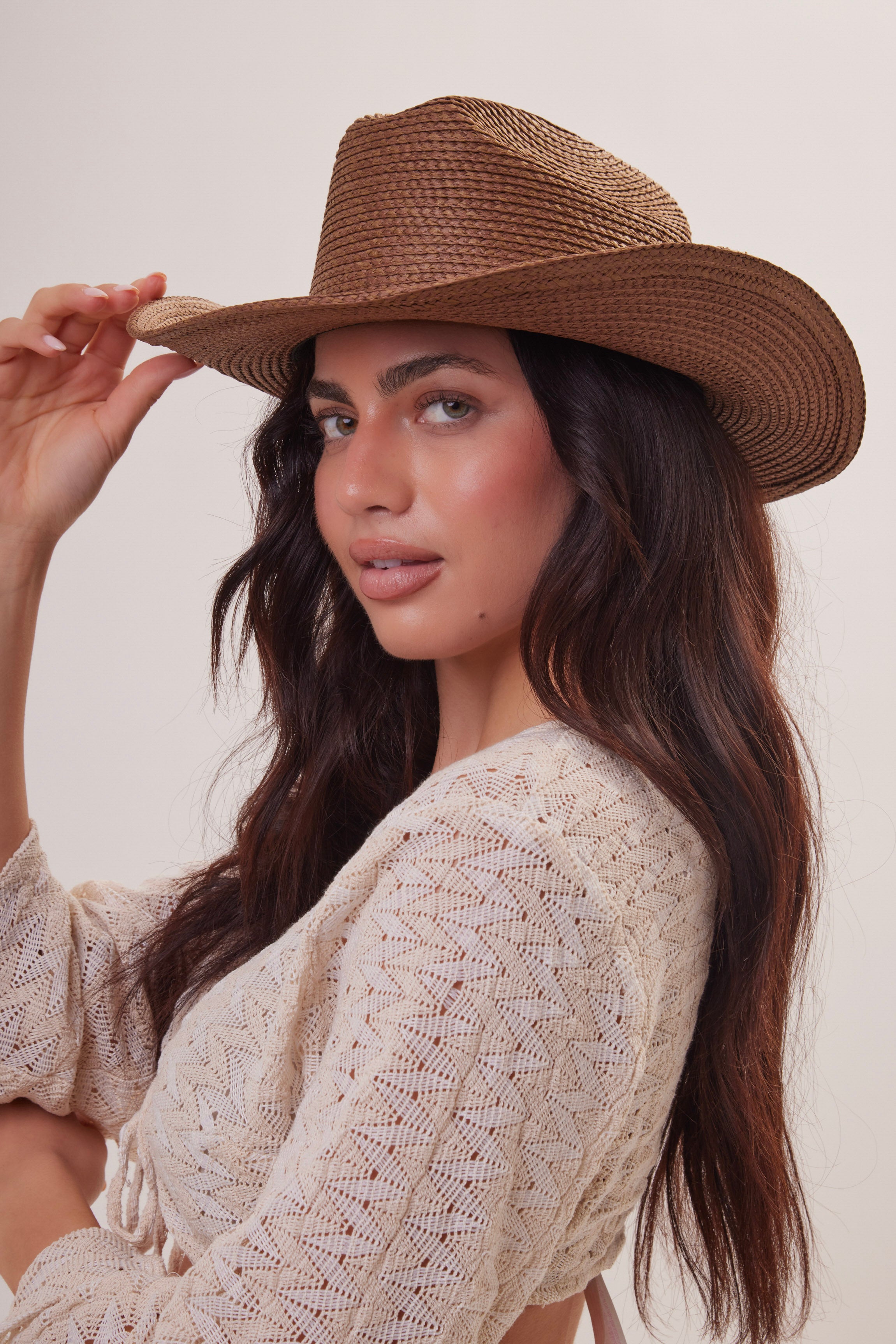 Woman's Straw Cowboy Hat in Dark Brown 