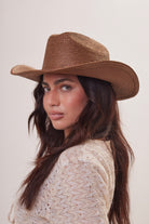 Woman's Straw Cowboy Hat in Dark Brown 